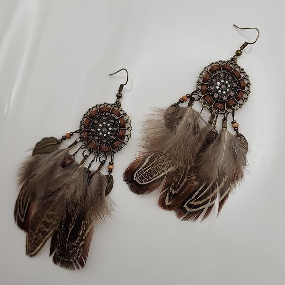 Tribal Feather Boho Earrings - Picture 2 of 4